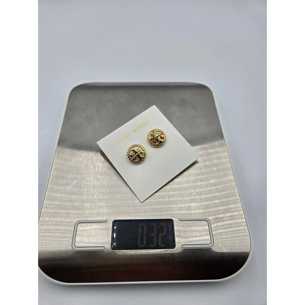 Tory Burch Gold Tone Logo Stud Earrings Pierced Designer Jewelry‎